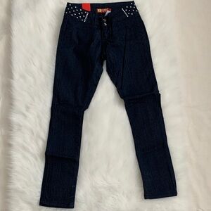 Kids Dark Blue Jeans with Studded Accents Skinny Stretch